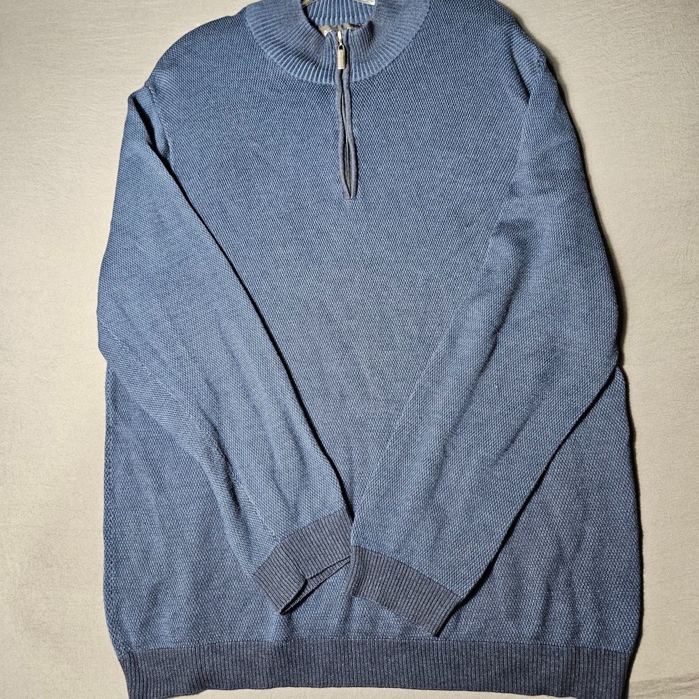 Pierre Cardin Quarter Zip Sweater Mens Large Navy Blue Textured Knit Pullover